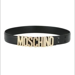 MOSCHINO Embellished Logo Leather Belt